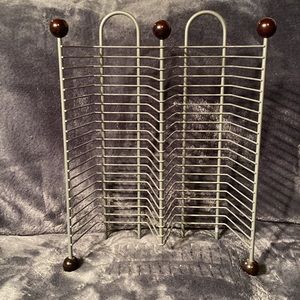 Stylish Gray CD Rack with Brown Accents